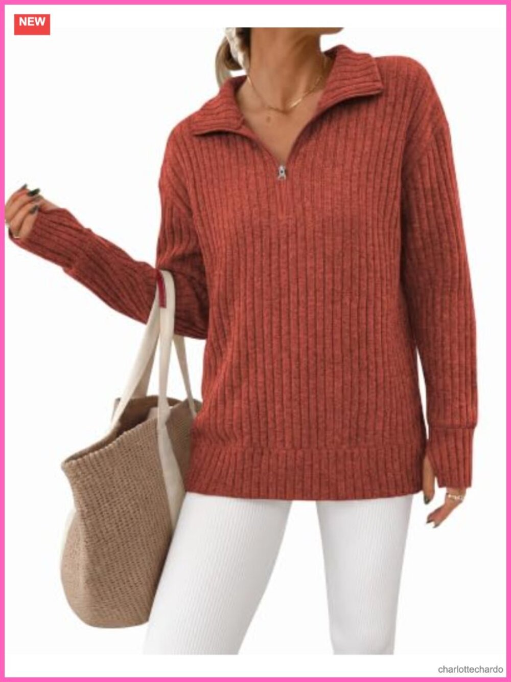 Womens Quarter Zip Pullover Sweater Long Sleeve Thumb Holes Ribbed